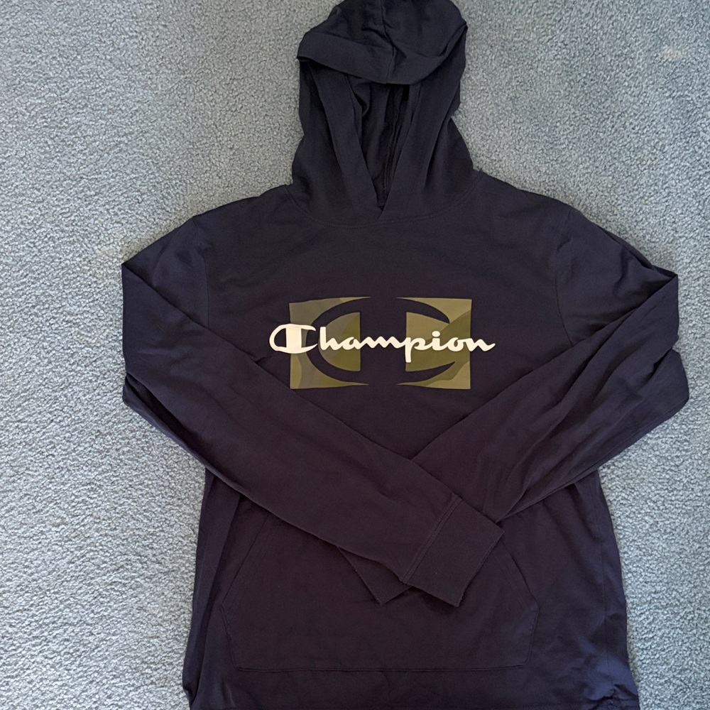Champion Navy Hoodie with Olive Logo